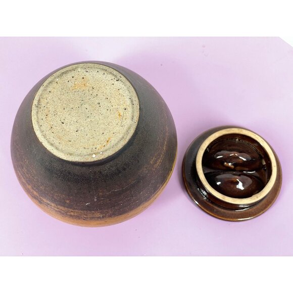 Vintage 70s honey jar, stoneware pottery, small container, country decor - Picture 9 of 10